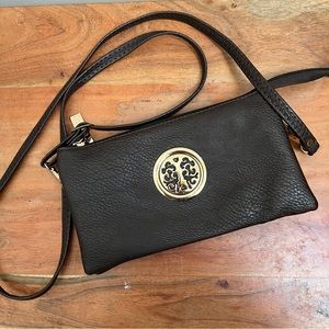 Brown faux Vegan crossbody shoulder bag